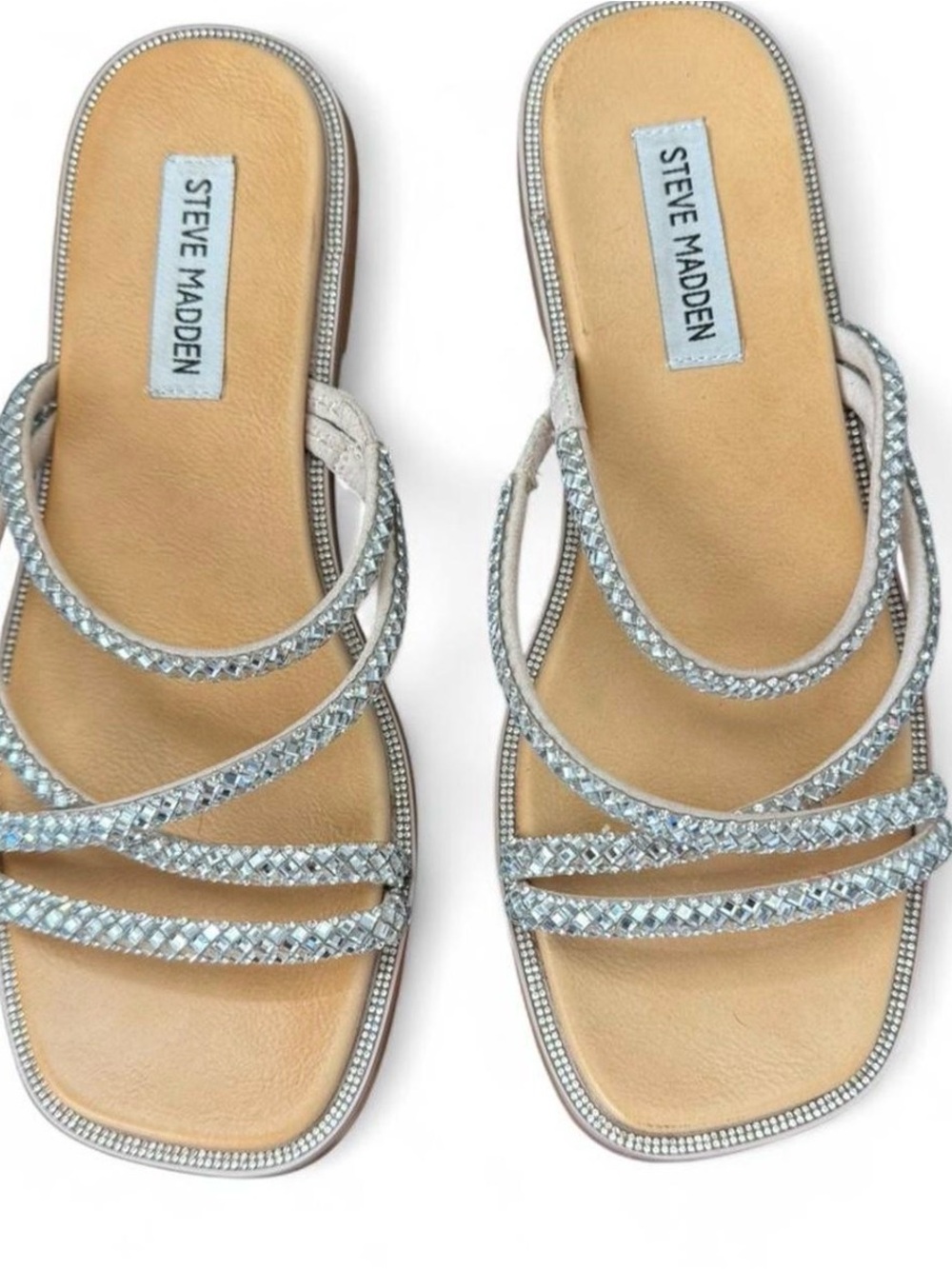 Steve Madden Silver Braided Strappy Slide Sandals